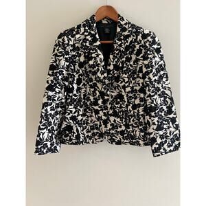 Apostrophe Blazer Jacket One Button Stretch Black & White Floral Size 4 JL